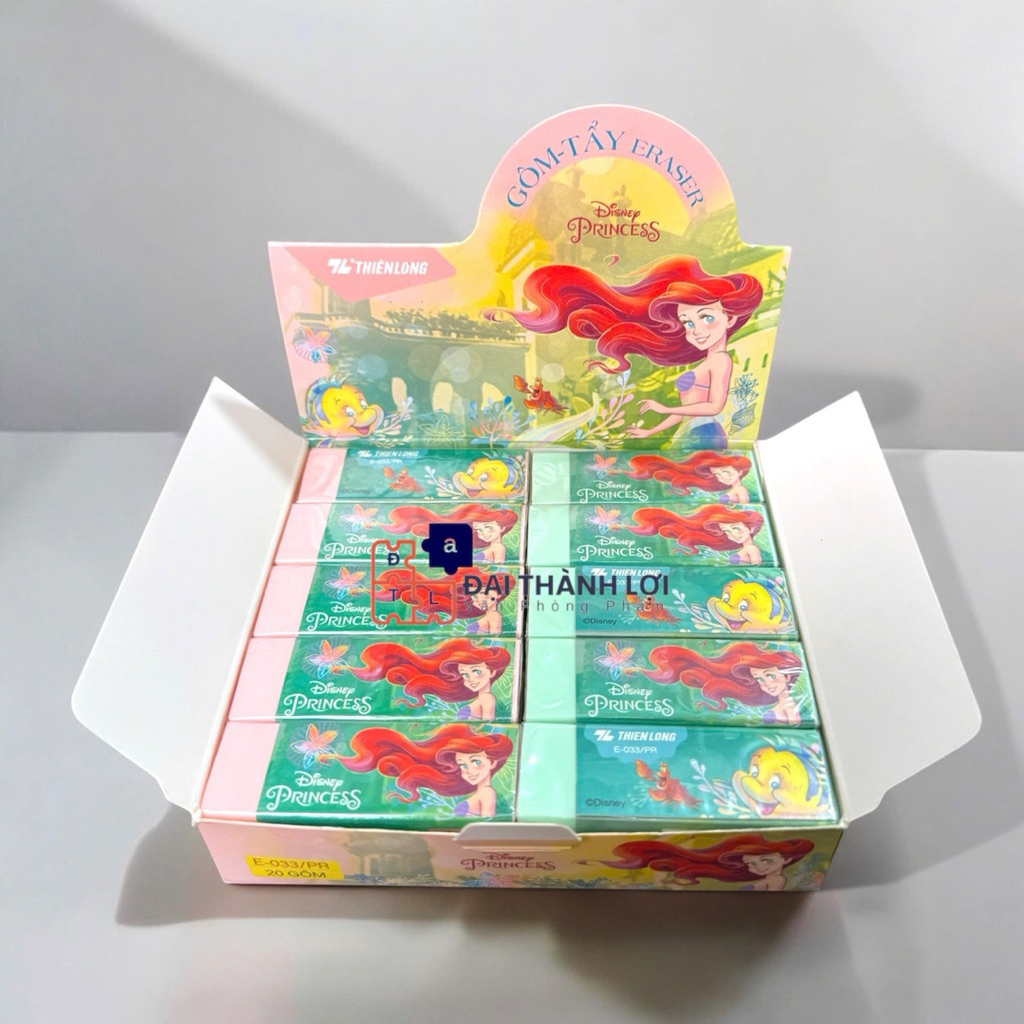 Combo 10/20 Gôm tẩy xóa chì 2B Thiên Long Điểm 10 nhân vật hoạt hình Công chúa Ariel Disney Thiên Lo