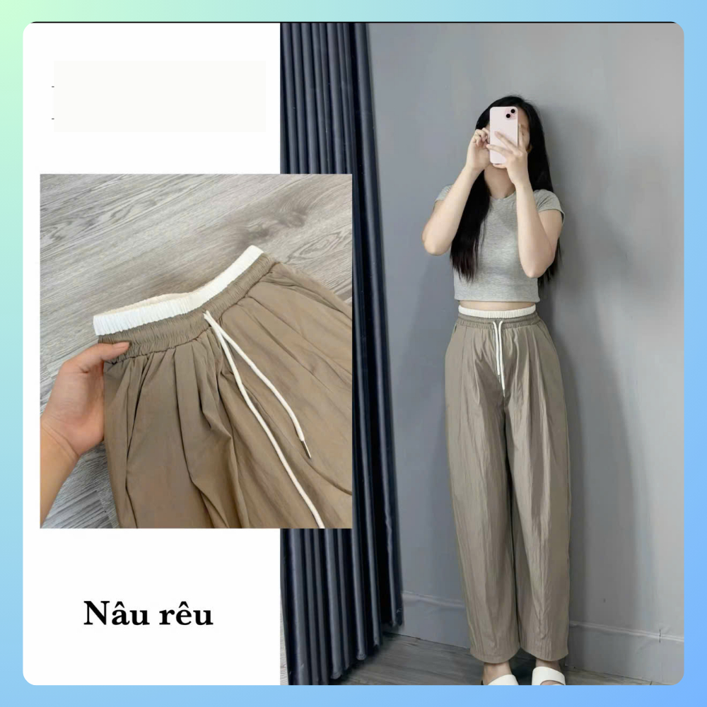 ( Có Lót Lông ) Quần Gió Lụa Dáng Bom Nữ - Quần Baggy Gió Phối Viền Cạp Siêu Nhẹ, Quần Thể Thao Phon