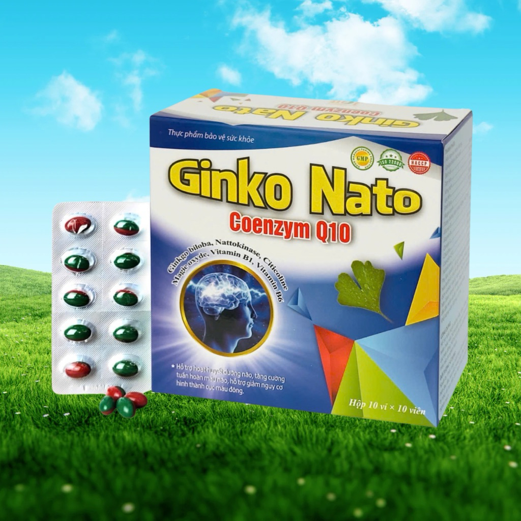 Bổ não  Ginko nato Coenzym Q10 ( hộp 100 viên), ND, hoạt huyết dưỡng não.