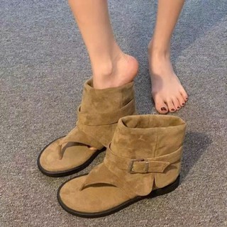 [Nên Nguyễn ] Bốt nữ xỏ ngón mùa hè SÂNSAN hàng QCCC chất da lộn đế bệt