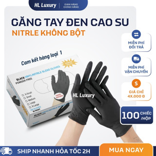 HỘP 100 Chiếc Găng Tay Đen Cao Su Không Bột Đen Nhám , Sử Dụng Trong Spa-TMV Dày Dặn L1