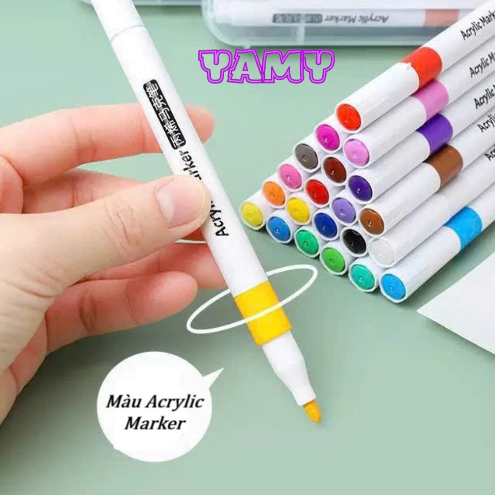 Bộ Bút Màu Acrylic Marker 12 Màu / 18 Màu – Bút Màu Acrylic Không Phai, Nét Đẹp Chuẩn