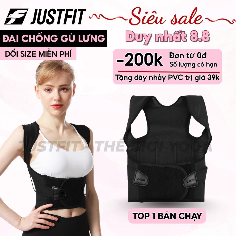 Đai chống gù lưng JUSTFIT, hỗ trợ định hình, cải thiện vóc dáng, có nẹp hỗ trợ thẳng lưng điều chỉnh dáng đi cơ thể