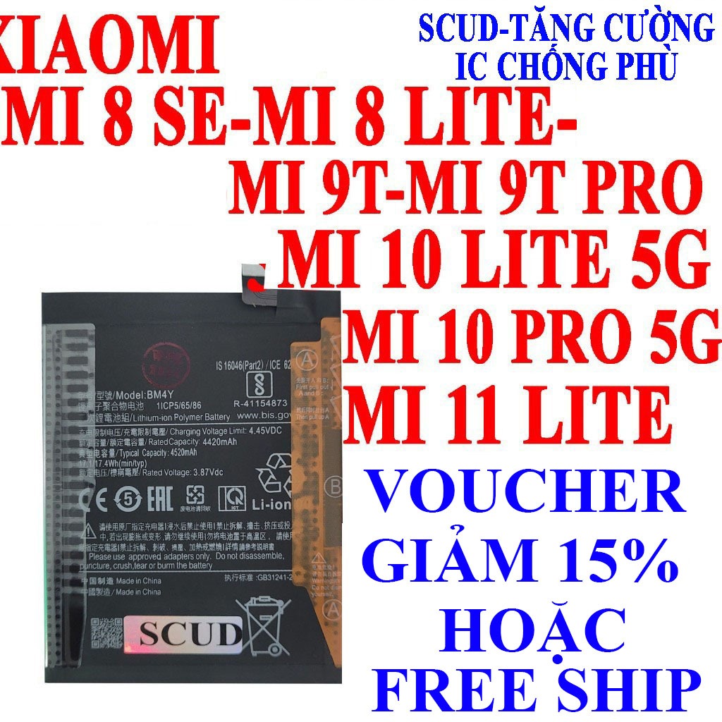 Pin Scud cho Xiaomi Mi 9T/Mi 9T Pro/Mi 11 Lite/Mi 8 SE/Mi8 SE/Mi 8 Lite/Mi 10 Pro 5G/Mi 10 Lite