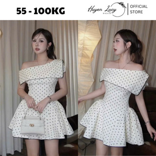 VÁY CHẤM BI LỆCH VAI dáng ngắn form bồng xòe tiểu thư chất tuýp si đi chơi đi biển hot trend Huyền Lucy Bigsize