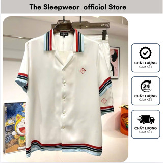 Bộ quần áo Lụa Nam Thiết kế Hoạ tiết -TheSleepwear  - Bộ short lụa Nam cao cấp có bigsize 100kg
