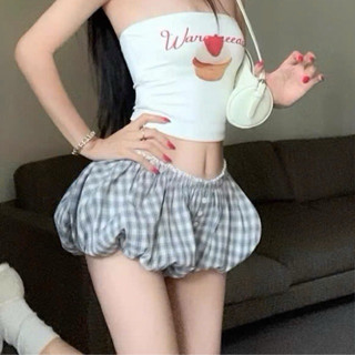  Quần Caro Nữ Dáng Bí Cạp Chun Viền Ren Quần Mặc Nhà Kẻ Caro Xinh Xắn Có Nút Trang Trí Quần Short Caro Mềm Mịn Dễ Thương 