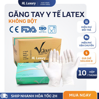 Thùng 10 Hộp Găng Tay Y Tế Latex Không Bột Màu Trắng