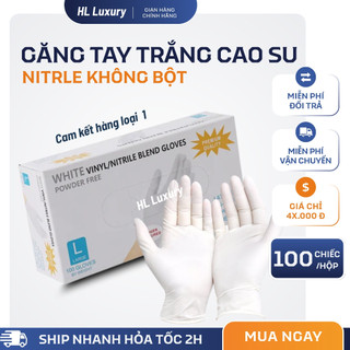  Hộp 100 chiếc găng tay Nitrile không bột trắng  găng tay y tế không bột trắng Nitrile 