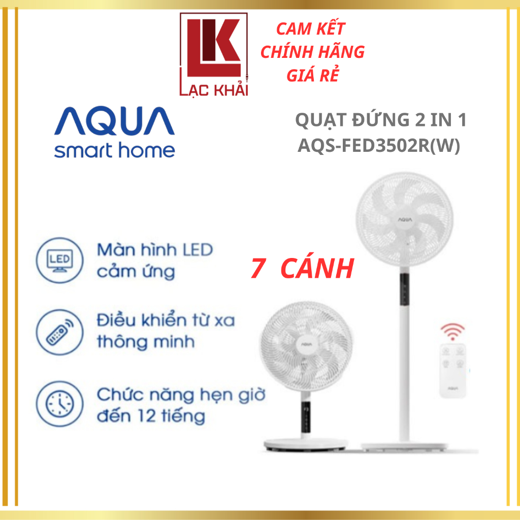 Quạt đứng Aqua 7 Cánh AQS-FED3502R(W), Cảm ứng, điều khiển từ xa, hẹn giờ - Chính hãng