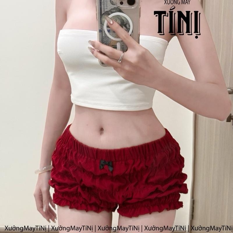 Xuongmaytini - Set Quần Bí có nơ Tí Nị (không kèm bra) vải xốp mỏng may nhún tôn vòng 3 quần đi biển Quần_Q1 | BigBuy360 - bigbuy360.vn