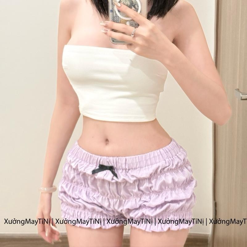 Xuongmaytini - Set Quần Bí có nơ Tí Nị (không kèm bra) vải xốp mỏng may nhún tôn vòng 3 quần đi biển Quần_Q1 | BigBuy360 - bigbuy360.vn