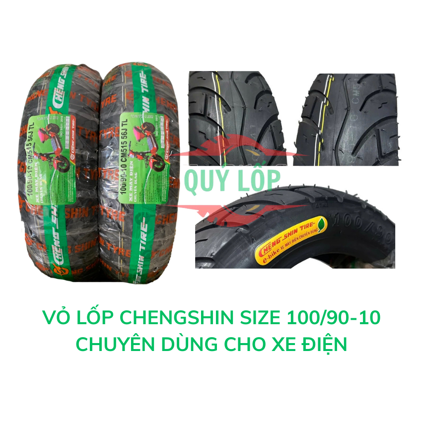 Vỏ lốp chuyên dùng cho xe ĐIỆN size 100/90-10, chính hãng Chengshin. Vỏ không ruột(săm)