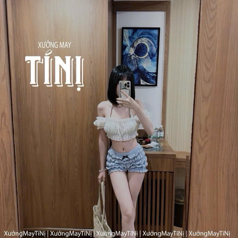 Xuongmaytini - Áo Trễ vai Croptop và Chân váy dài Tí Nị vải xốp Mỏng đi biển | BigBuy360 - bigbuy360.vn