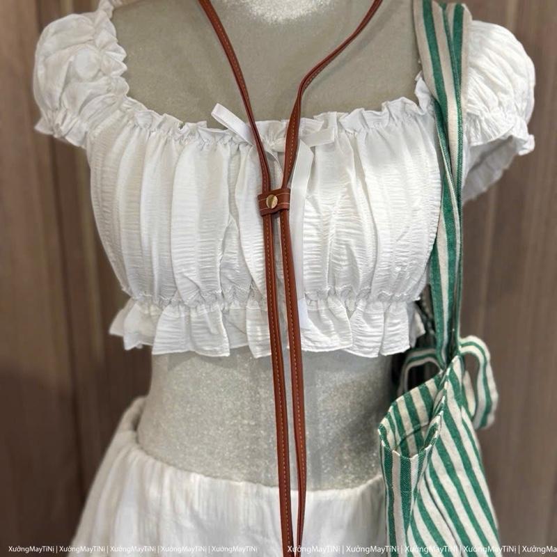 Xuongmaytini - Áo Trễ vai Croptop và Chân váy dài Tí Nị vải xốp Mỏng đi biển | BigBuy360 - bigbuy360.vn