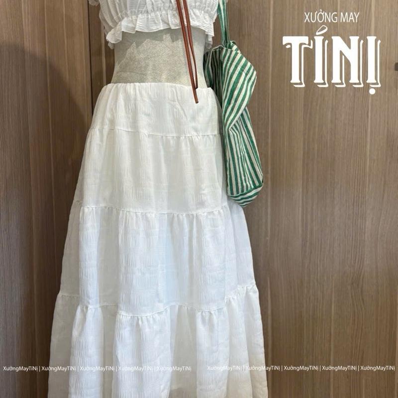 Xuongmaytini - Áo Trễ vai Croptop và Chân váy dài Tí Nị vải xốp Mỏng đi biển | BigBuy360 - bigbuy360.vn