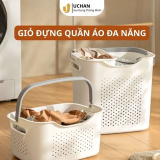 [Tặng sticker] Sọt đựng quần áo bẩn có quai xách Uchan Giỏ quần áo đa năng HDQA03