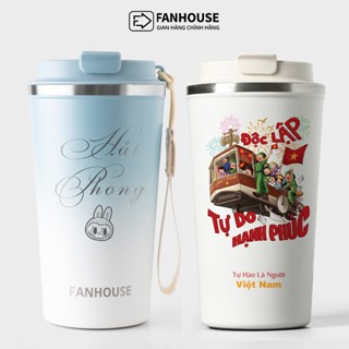 Cốc giữ nhiệt 510ml Fan House ly coffee holic inox 304, bình giữ nhiệt 12h khắc tên theo yêu cầu