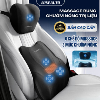 Gối tựa đầu, gối tựa lưng ô tô massage Lianda 6 chế độ masage kết hợp chườm nóng lưng thư giãn giảm mệt mỏi