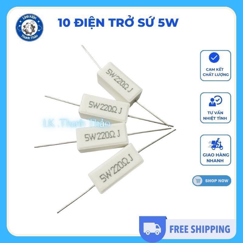 10 Điện Trở Sứ 5W, điện trở sứ có công suất lớn, hiệu suất ổn định