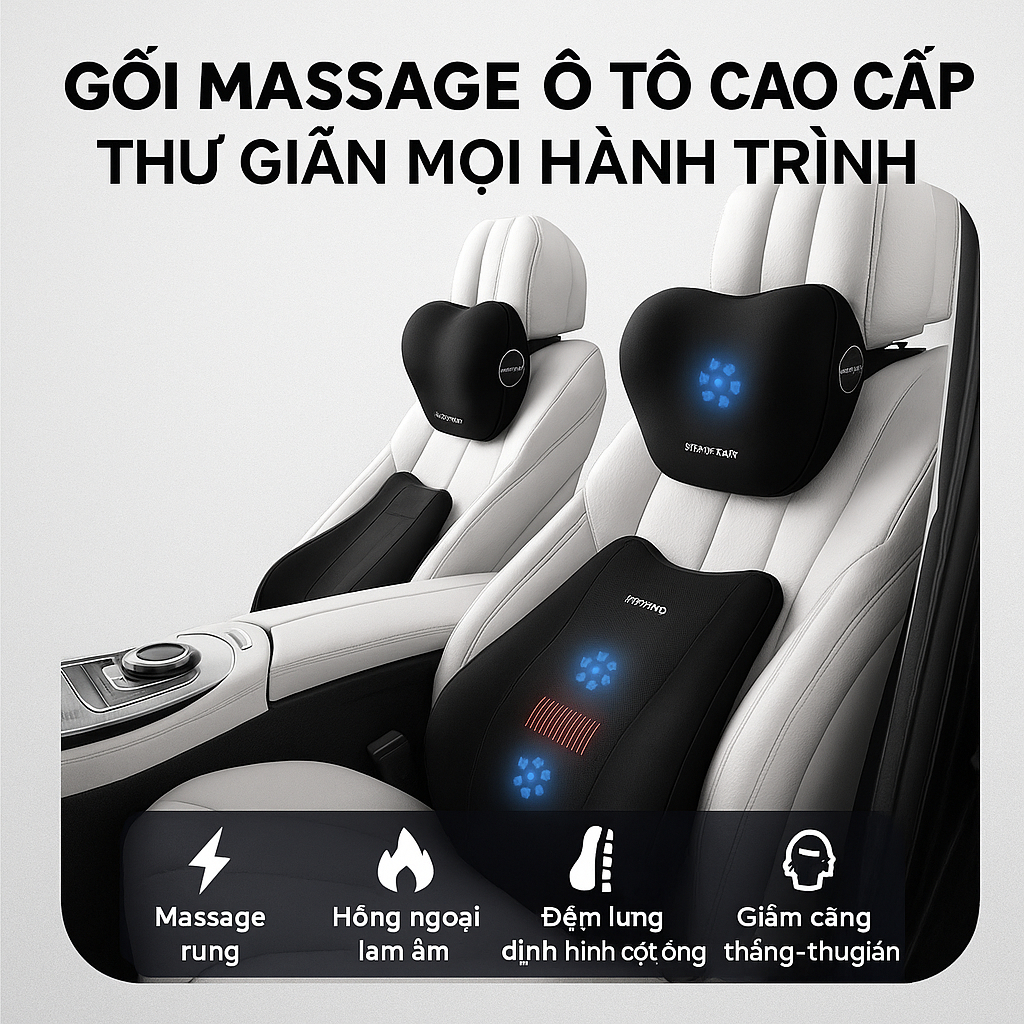 [Có Pin] Gối tựa đầu, gối tựa lưng ô tô massage Lianda
