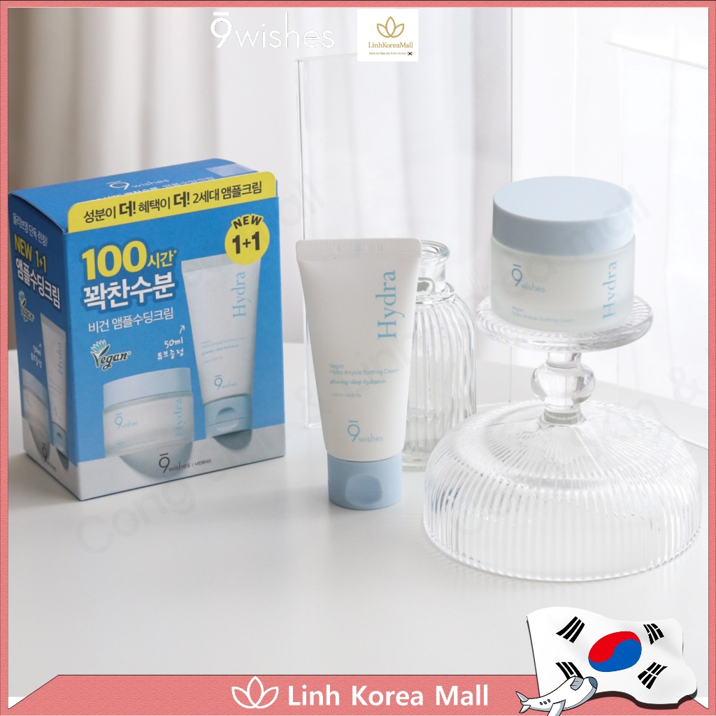 Kem Dưỡng Dịu Da Dưỡng Ẩm 9Wishes Vegan Hydra Ampule Cream Bộ 50ml + 50ml