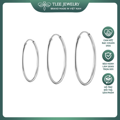 Khuyên tai bạc nữ TLEE tròn trơn bản to nhiều size cá tính TLEE JEWELRY B0296