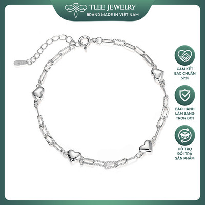 Lắc tay bạc nữ TLEE nữ trái tim nhỏ dây nối xinh xắn TLEE JEWELRY LT0110