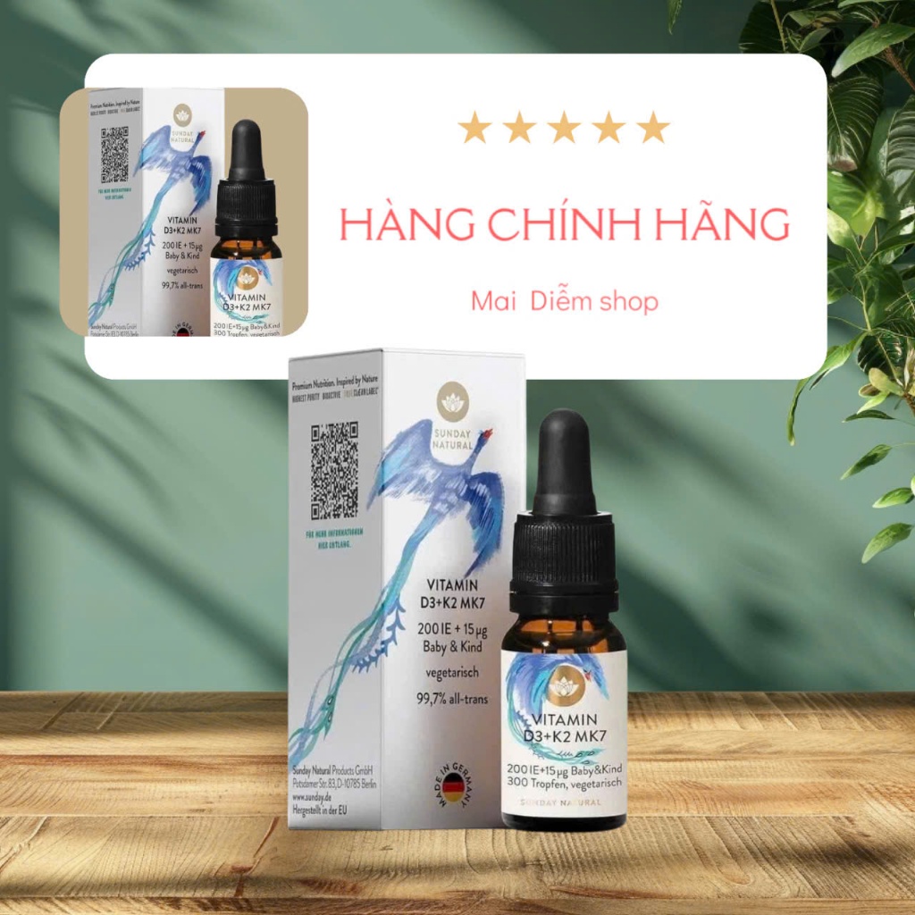 [Mẫu mới] Vitamin D3 K2 Mk7 200IU + 15mcg Sunday Natural Đức Cho Bé