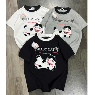   DEAL MỞ BÁN GIẢM 69% Áo thun babytee thêu xù hình mèo cute in chữ Baby cat mẫu mới 2025 