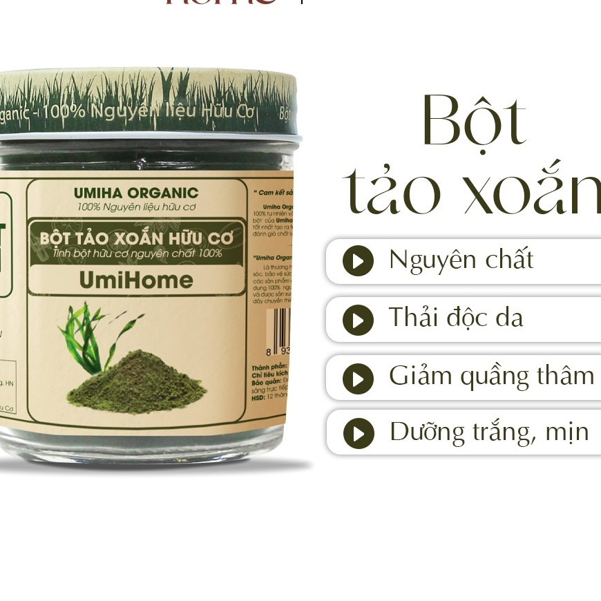 (Mẫu thử)Bột Tảo Xoắn đắp mặt nạ hữu cơ UMIHOME nguyên chất