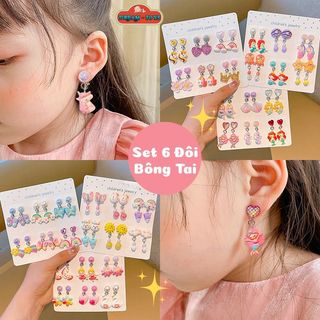 Set 6 Đôi Bông Tai Kẹp Hoạt Hình Dễ Thương Cho Bé Gái, Bông Tai Trẻ Em Không Cần Bấm Lỗ An Toàn Không Gây Kích Ứng Da