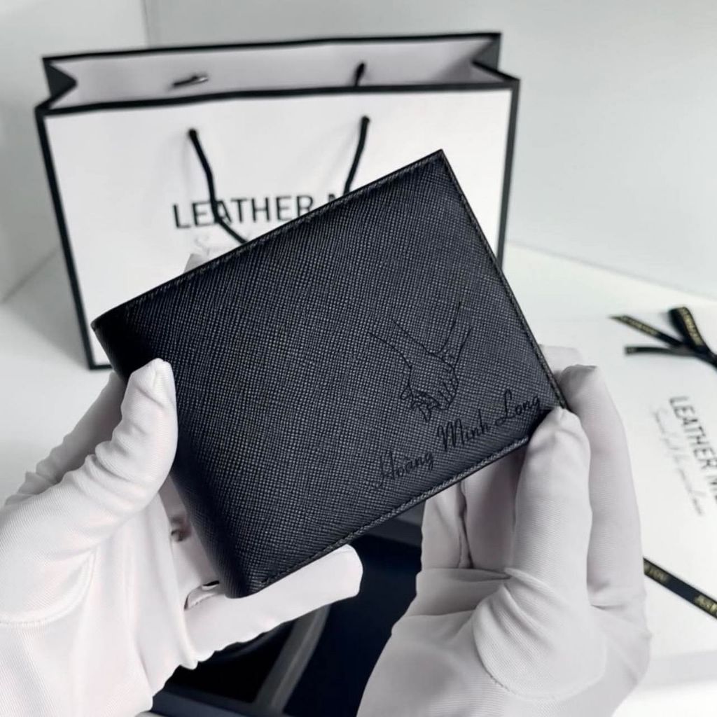 [Fullbox Quà Tết 14/2] Ví Nam Khắc Tên Theo Yêu Cầu Da Saffiano Full Đen Xanh Tặng Hộp Túi Thiệp
