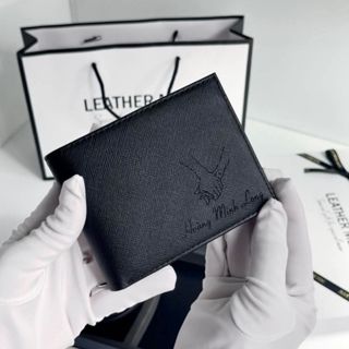 [Full Box Quà Tặng] Ví Nam Khắc Tên Theo Yêu Cầu Da Saffiano Full Đen Xanh Tặng Hộp Nơ Túi Thiệp Quà Người Yêu Bố