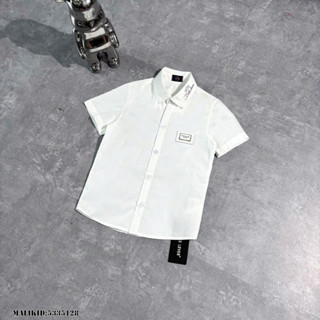 áo sơ mi cộc tay trắng  bé trai thêu logo cổ mix tag ngực xịn sò phong cách boy phố 5335
