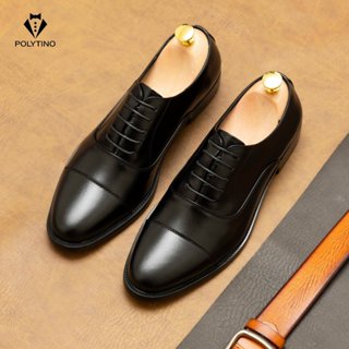Giày Tây Nam Trẻ Trung Da Bò Cao Cấp Oxford 0161 POLYTINO Giày Cho Nam Chú Rể Tăng Chiều Cao Đế Phíp
