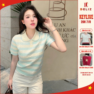 (MỞ BÁN) Áo len cổ sen mùa hè cộc tay phối màu len lông thỏ vặn thừng mềm mát PL32 DELIZ cao cấp