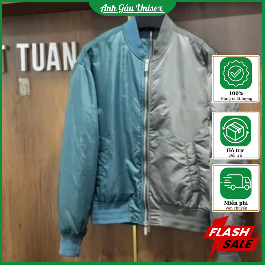 Áo Bomber Form Rộng Hai Màu Xanh Dương Xám – Thiết Kế Lạ Mắt, Chất Dù Cao Cấp