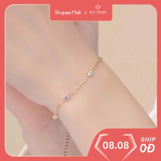 Lắc Tay Vàng Tây 14K LLF179 Thiết Kế Họa Tiết Đơn Giản Đính Đá CZ Lấp Lánh Huy Thanh Jewelry