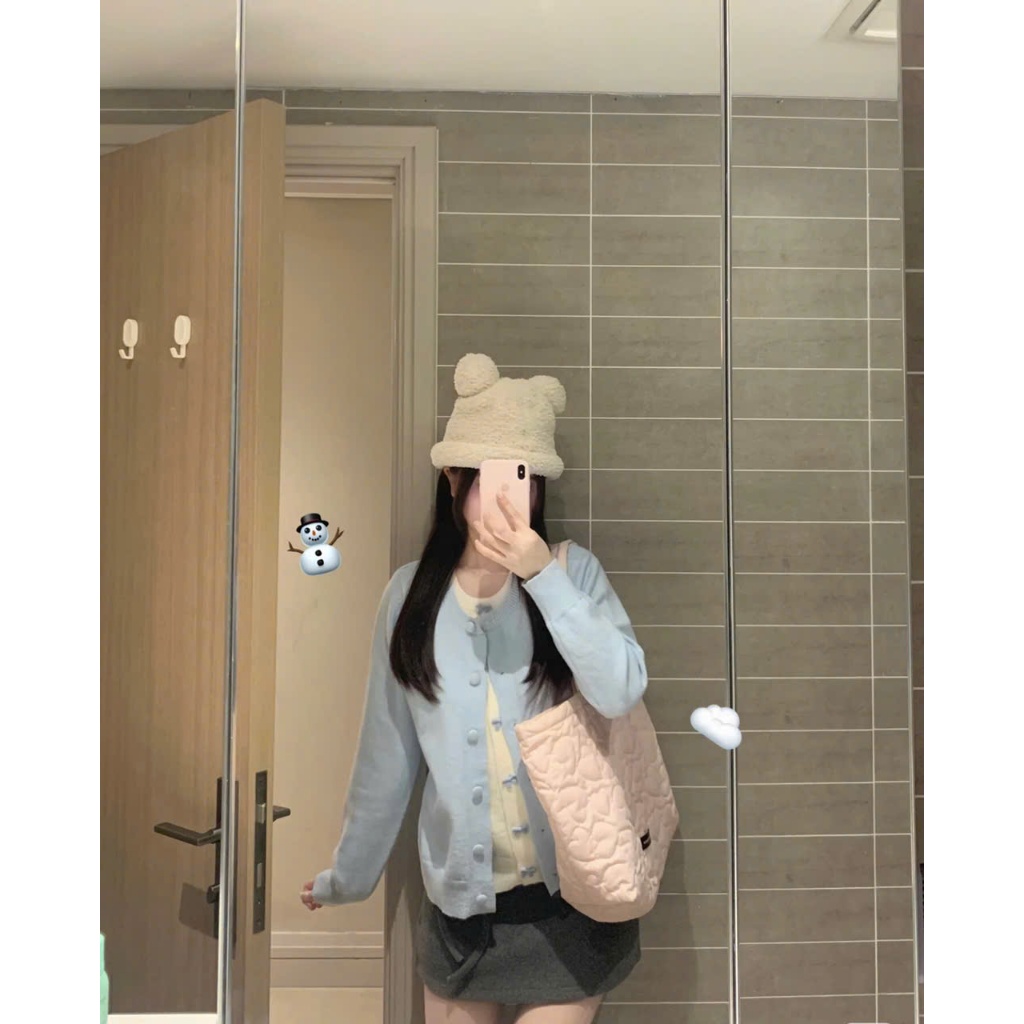 Áo Khoác Len Dài Tay, Áo Cadigan Lông Thỏ Cổ Tròn  Phối 2 Lớp Thêu Nơ Ngực Xinh Xăn Cài Cúc Bọc Dạ Hàng Qccc Shopquacam | BigBuy360 - bigbuy360.vn