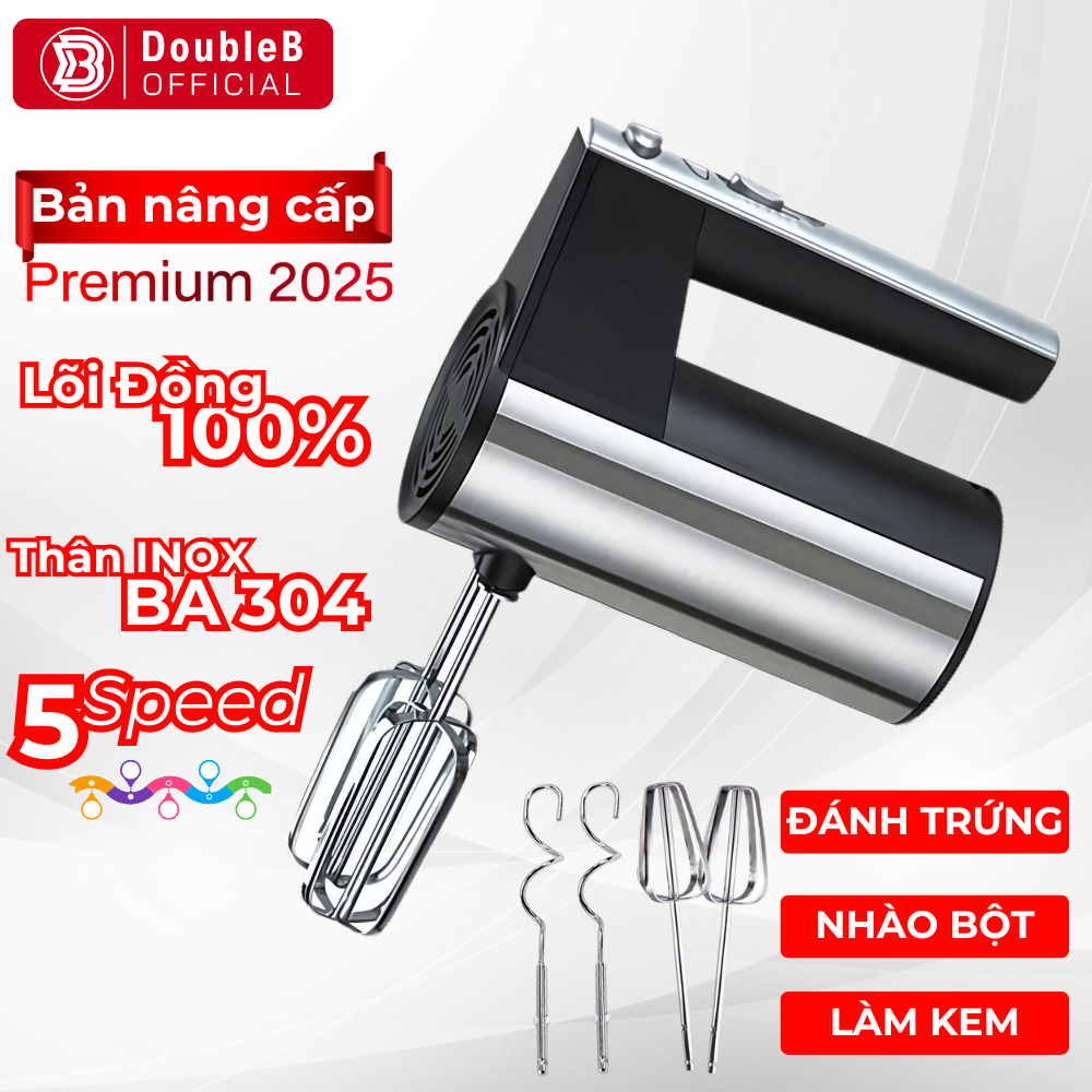 Máy Đánh Trứng Trộn Bột 5 Chế Độ Siêu Khỏe Thân INOX + ABS Cao Cấp - BẢO HÀNH 1 NĂM