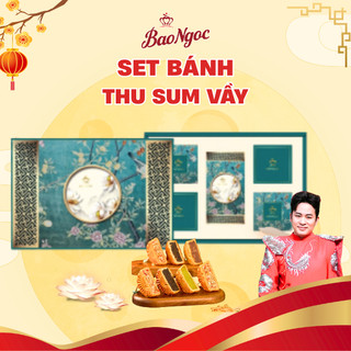  SET "THU SUM VẦY -  Hộp 4 Bánh Nướng + 1 Trà Mạn Trung Thu Bảo Ngọc Cao Cấp "Thu Sum Vầy"  80g Bánh  