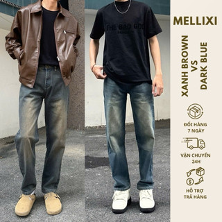  Quần jean nam ống suông rộng M04 quần bò nam đen xám dáng baggy vải demin phong cách hàn quốc MELLIXI 