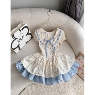  Đầm Kiểu Nữ Hoa Dáng Xoè Phối Xanh Anna - Embi Dress 