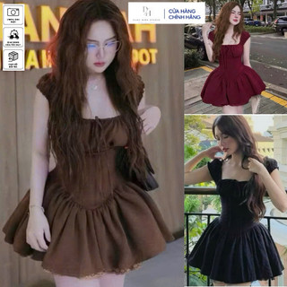 Đầm nữ thiết kế tôn dáng tiểu thư cúp ngực phối hoa ren DH STUDIO Đen Nâu Đỏ Đô Sang Chảnh Siêu Xin