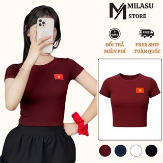    Tặng Chun Tóc  Áo Thun Nữ Hình Lá Cờ Ngắn Tay Ôm Bobdy Milasu Áo Baby Tee Cổ Tròn Chất Cotton Co Giãn 0209 