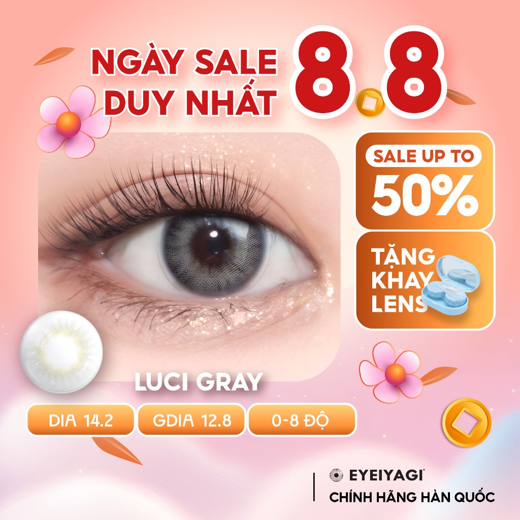 Kính áp tròng EYEIYAGI lens xám khói Luci Gray cận 3 tháng độ cận 0-8 DIA 14.2mm | Lens chính hãng Hàn Quốc