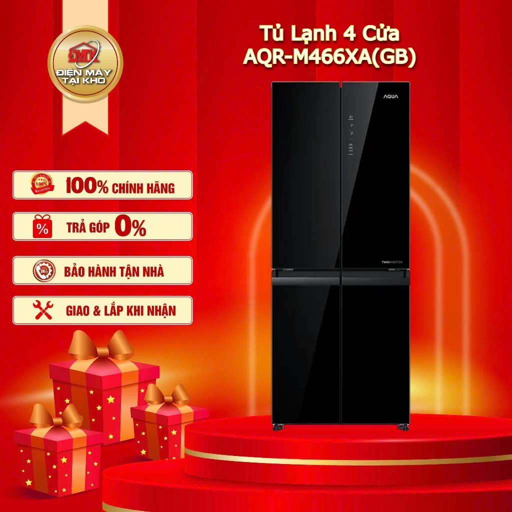 Tủ Lạnh 4 Cửa AQR M466XA(GB) 410L – Twin Inverter – DEO Fresh Khử Mùi – Aqua Chính Hãng
