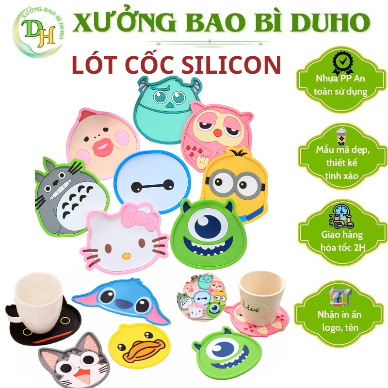 SET 5 Miếng Lót Ly Chống Thấm Nước, Lót Ly Silicon, Lót Ly Nhựa, Miếng Lót Cốc Cute, Miếng Lót Cốc H