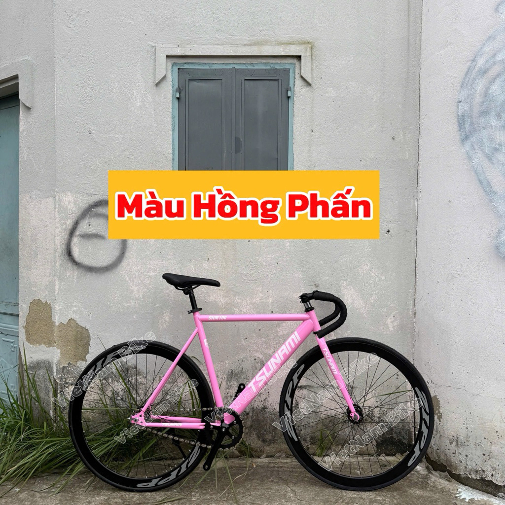 xe đạp thể thao fixed gear và single tsunami smn100 Hồng phấn ( kèm strap và dụng cụ lắp ráp )